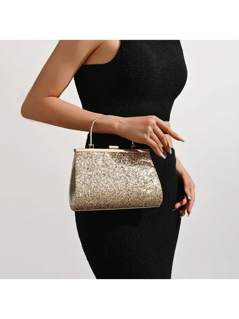 Women Sequin Gold F Glitter Pleated Clutch Purse For Sparkly Evening Wedding Bag